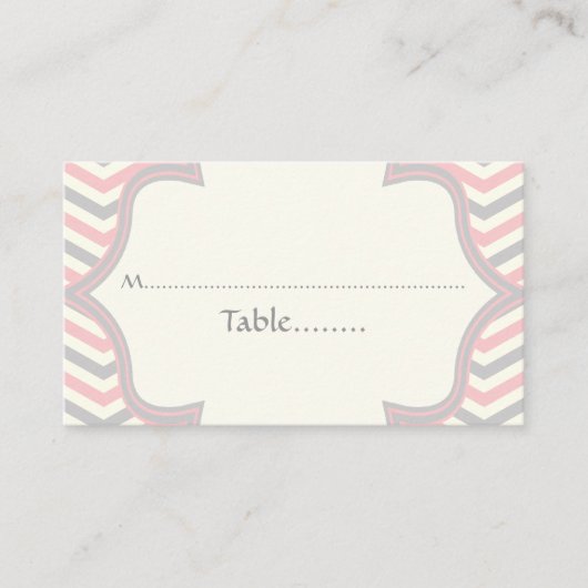 Placement Carte mariage de place rose, gris chevron (Devant)