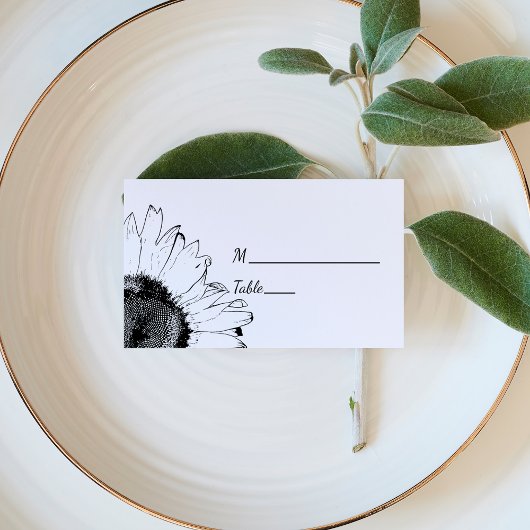 Placement Carte Mariage de tournesols noir et blanc