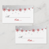 Placement Carte mariage rouge argent gris blanc flocon de ne (Devant / Derrière)