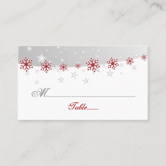 Placement Carte mariage rouge argent gris blanc flocon de ne (Devant)
