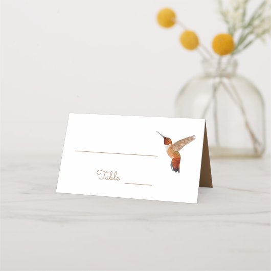 Placement Carte Mariage rousse de colibris (Devant)