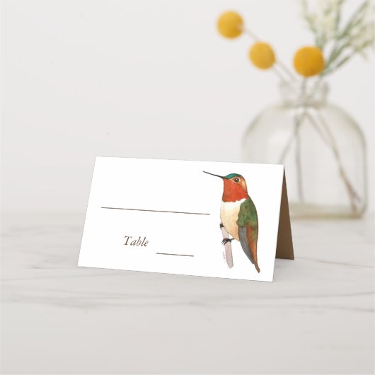 Placement Carte Mariage rousse de colibris (Devant)