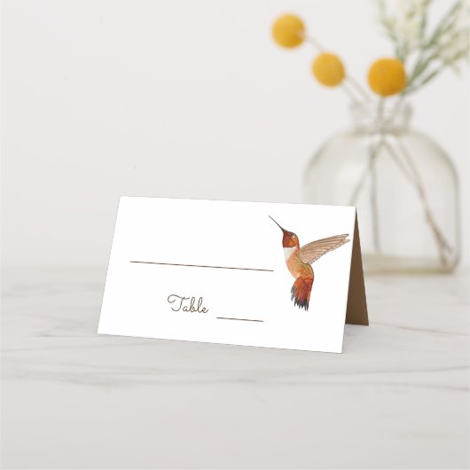 Placement Carte Mariage rousse de colibris (Devant)