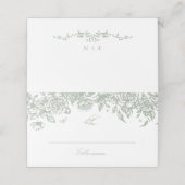 Placement Carte Place Pliée Mariage de Toile Verte Chinoiser (Extérieur déplié)