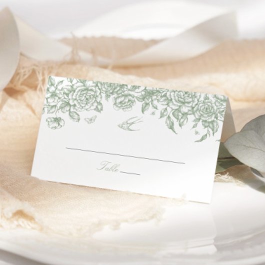 Placement Carte Place Pliée Mariage de Toile Verte Chinoiser