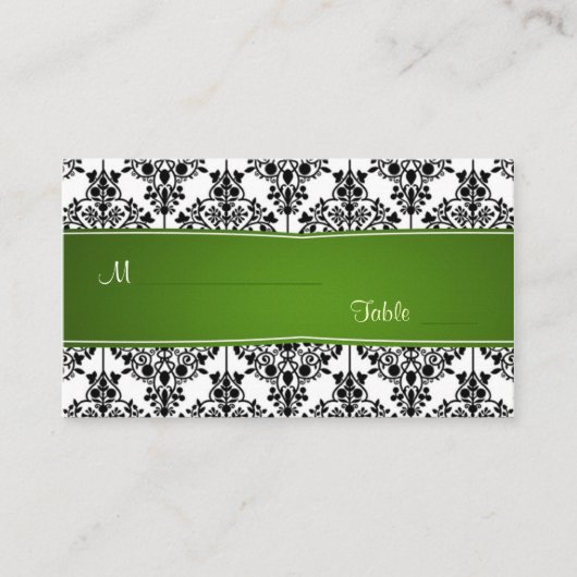Placement Damask noir, blanc et vert Carte de lieu (Devant)