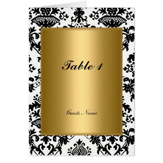 Placement de table en or et damas et carte de menu (Devant)