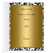 Placement de table en or et damas et carte de menu (Intérieur (Droit))