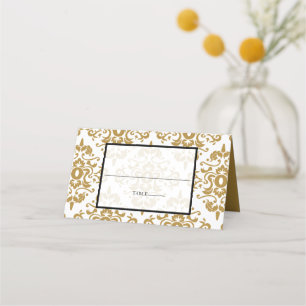 Placement Elégant Black Gold Vintage Wedding Carte de lieu d