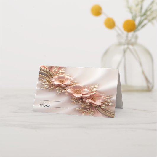 Placement Elégante Carte de Place Florale de Pêche Orange (Devant)