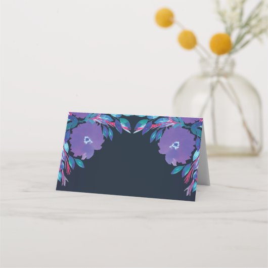 Placement Fleurs violettes Carte de lieu peinte à la main (Devant)