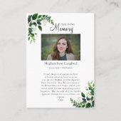 Placement La carte de prière funéraire du Coeur Immaculé de (Devant)