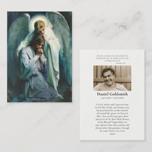 Placement L'agonie dans la carte de prière funéraire du jard (Devant / Derrière)