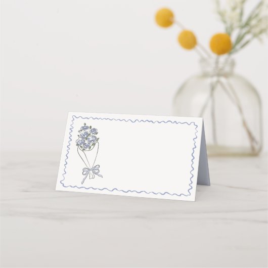 Placement Marché Fleur Bleue Carte de Table Pliée Florale Fr (Devant)
