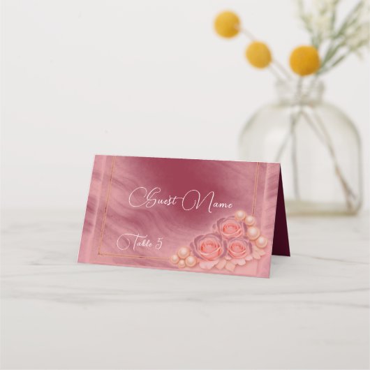 Placement Mariage Carte de Table Pliée Violet et Perles (Devant)