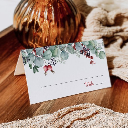 Placement Mariage d'hiver Carte de place pliée Eucalyptus Pi