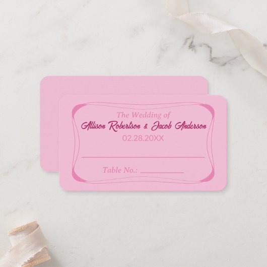 Placement Mariage rose Numéro de table Carte de place (Devant/Arrière en situation)