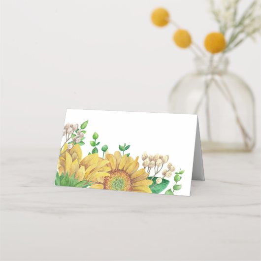 Placement Mariage rustique. Carte de siège tournesol. Pays (Devant)