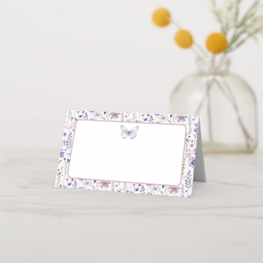 Placement Papillon Fleur sauvage violet blanc Carte de place (Devant)