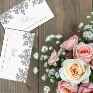 Placement Silver Snowflakes Carte de lieu de mariage hiverna