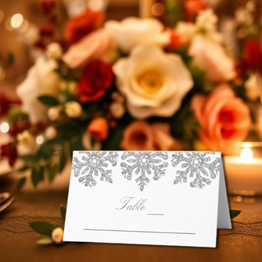 Placement Silver Snowflakes Carte de lieu de mariage hiverna