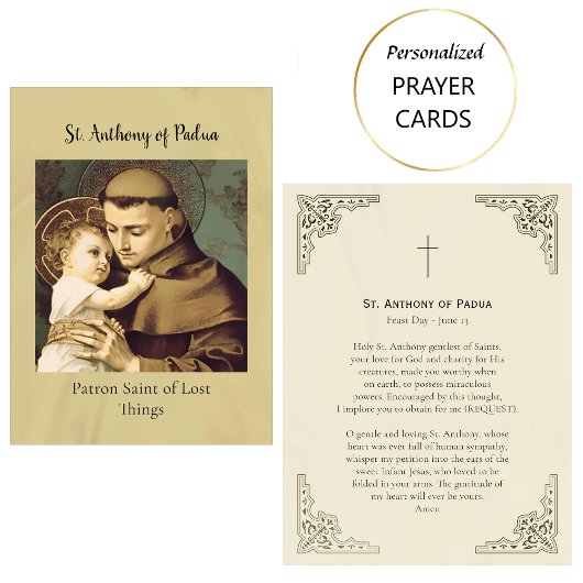 Placement St. Antoine de Padoue, Saint Patron, Carte de Priè