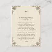 Placement St. Antoine de Padoue, Saint Patron, Carte de Priè (Dos)