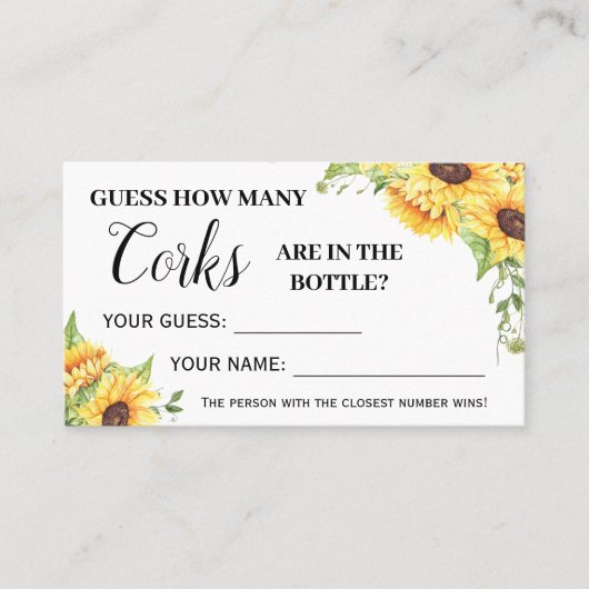 Placement Sunflowers Combien de Corks Fête des mariées carte (Devant)