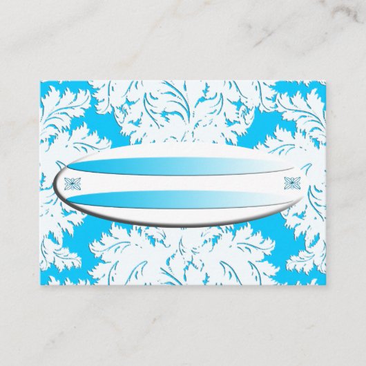Placement Surf UP Blue Damask Nom Carte de lieu (Devant)