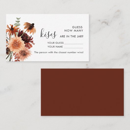 Placement Terre cuite | Combien de baisers Mariage carte de  (Devant / Derrière)