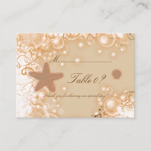 Placement Thème de mariage sur la plage ~ Carte de numéro de (Devant)