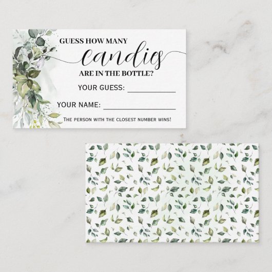 Placement Vert Combien de bonbons Baby shower carte de jeu (Devant / Derrière)