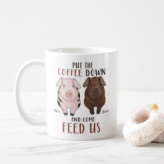 Placer Le Café - Cochon - Mug Personnalisé  (Avec donut)