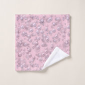 Placers de perles blanches roses sur velours rose (Gant de toilette)
