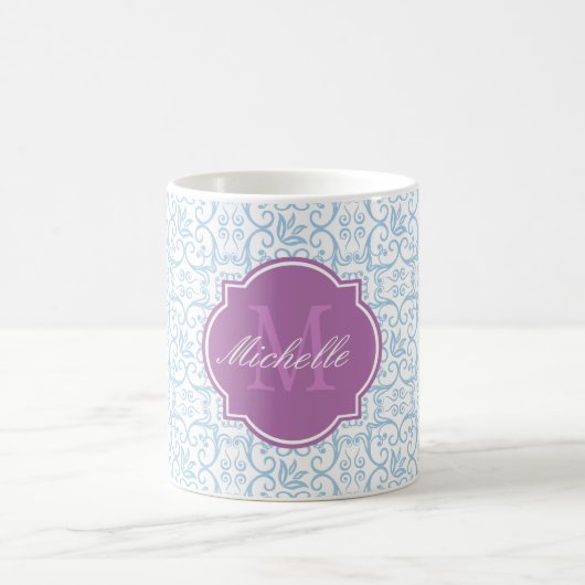 Placid Blue Damask Monogramme Mug (Centre)