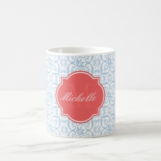 Placid Blue Damask Monogramme Mug (Centre)