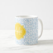 Placid Blue Damask Monogramme Mug (Devant droit)