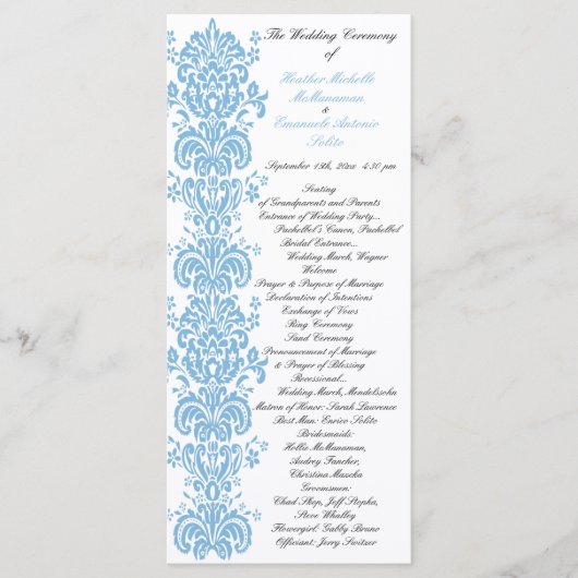 Placid Blue Damask Wedding Program met foto terug Programma (Voorkant)