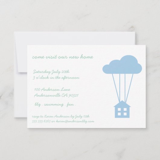 Placid Blue House & Cloud Houseéchant Invitation (Dos)