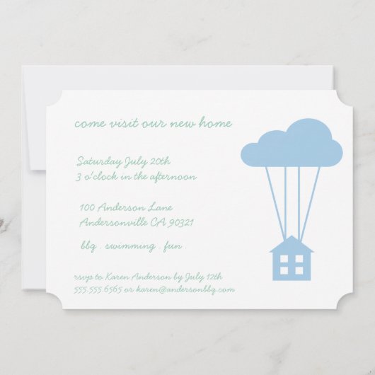 Placid Blue House & Cloud Houseéchant Invitation (Dos)