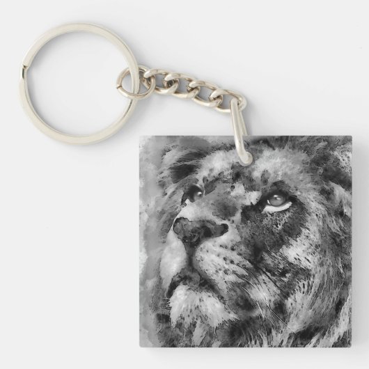 Placid Lion Face Silver Sleutelhanger (Voorkant)