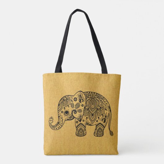 Plack Paisley olifant op gouden textuur Draagtas (Achterkant)