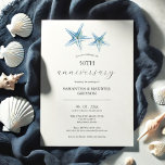 Plage 50e anniversaire Mariage Invitation Starfish<br><div class="desc">Ces invitations à l'anniversaire de mariage sur la plage sont assorties d'étoiles de mer couleur aquarelle dans les tons bleu. Utilisez les champs modèle pour ajouter vos détails personnalisés. Commandez des cartes imprimées en ligne ou des invitations imprimables. Un choix côtier pour des événements à thèmes balnéaires et nautiques. Pour...</div>