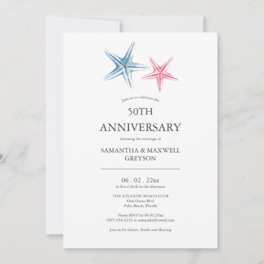 Plage 50E anniversaire Mariage Invitations (Devant)