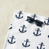 Plage Ancre bleu marine  personnalisée Serviette de plag (En situation)