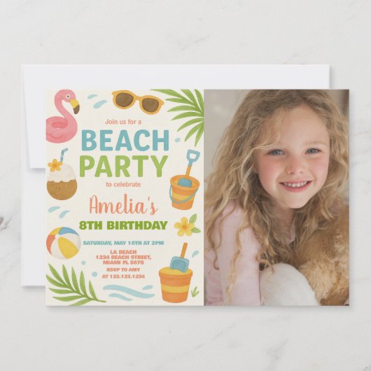 Plage animée Invitation d'anniversaire & Décor pou (Devant)