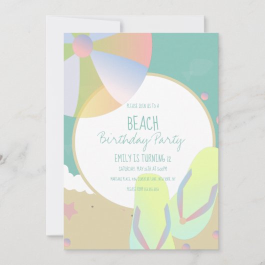 Plage Anniversaire Fête Sand Beach Ball Invitation (Devant)