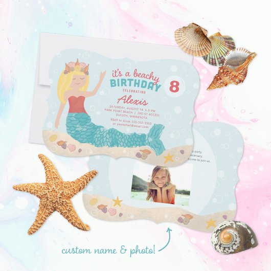 Plage Anniversaire Sirène Invitation Pêche Turquoi
