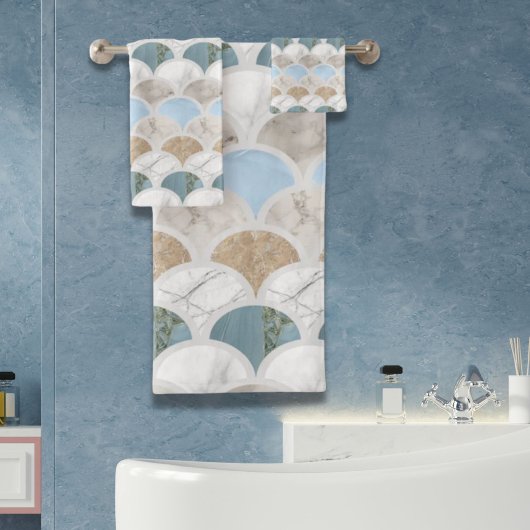 plage aqua bleu marbre blanc pastel pèse-sirène