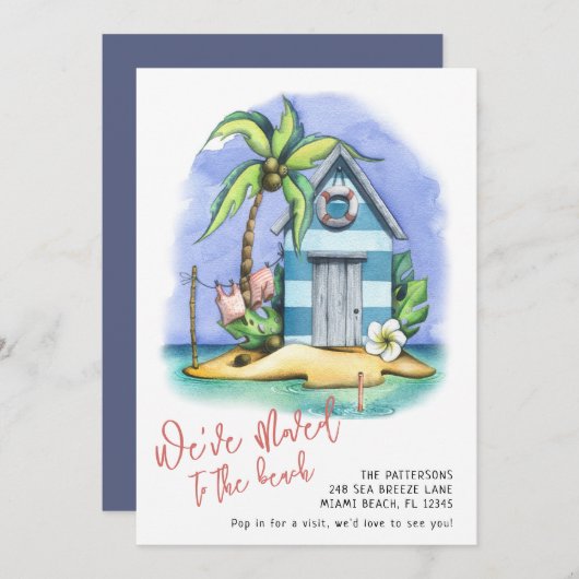 Plage Aquarelle Tropicale Faire-part de déplacemen (Devant / Derrière)
